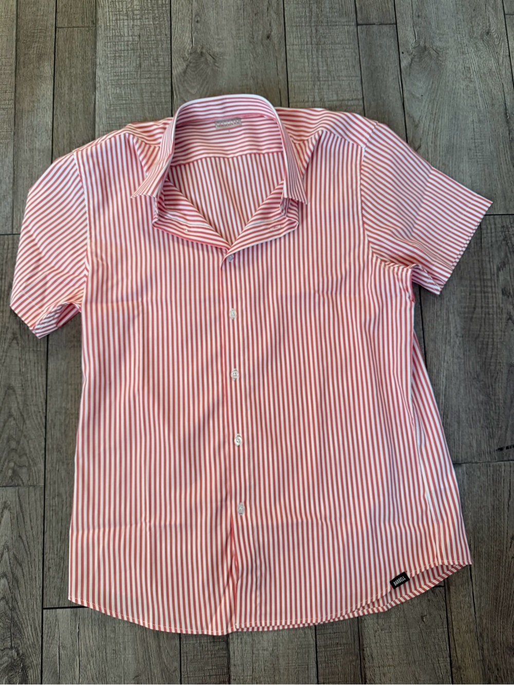 Men's Barbell Short-Sleeve Red Stripe Button-Down Shirt